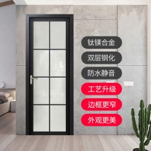 衛(wèi)生間門批發(fā)廠家極窄鈦鎂鋁合金鋼化玻璃陽(yáng)臺(tái)平開門廁所門浴室門